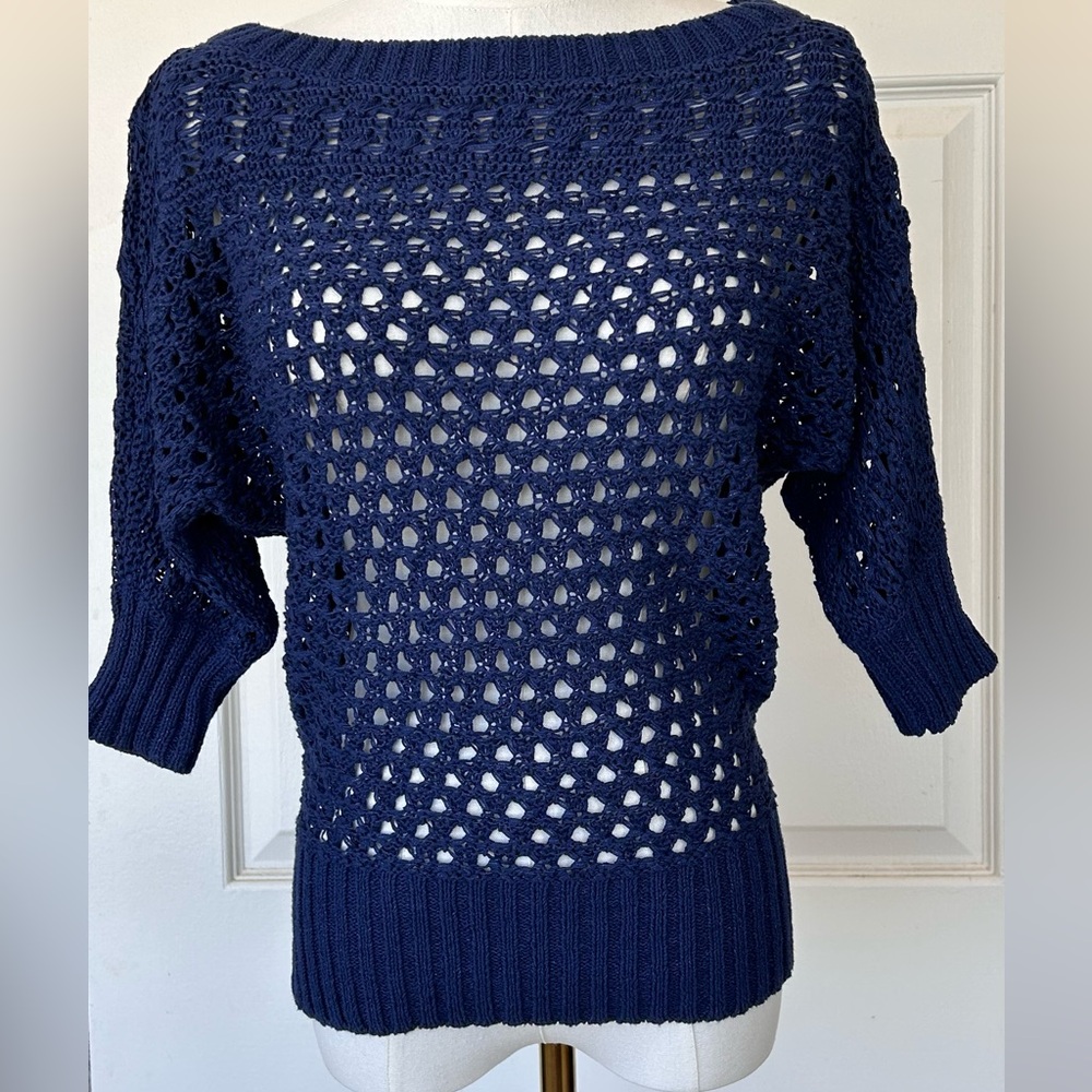 Navy Open-Knit Pullover Sweater - Women